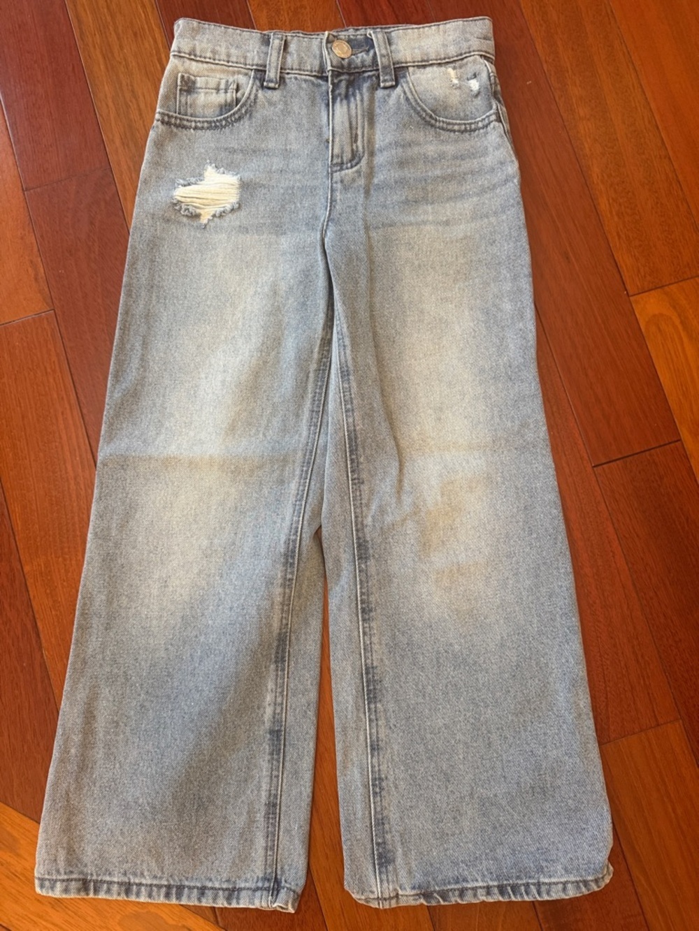 Wide Leg Distressed Light Blue Girl’s Jeans